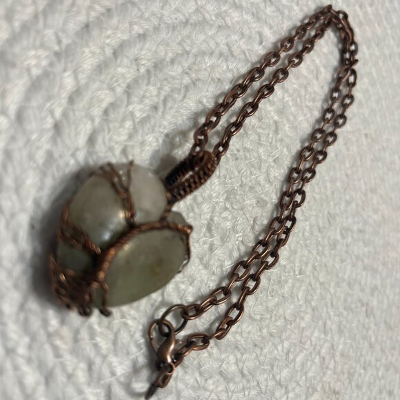 Rustic JASPER HEART Copper WIRE-WRAPPED Pendant/Chain #68D - Picture 3 of 3